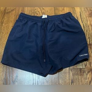 Calvin Klein Navy Men's Swim Shorts with Logo Patch